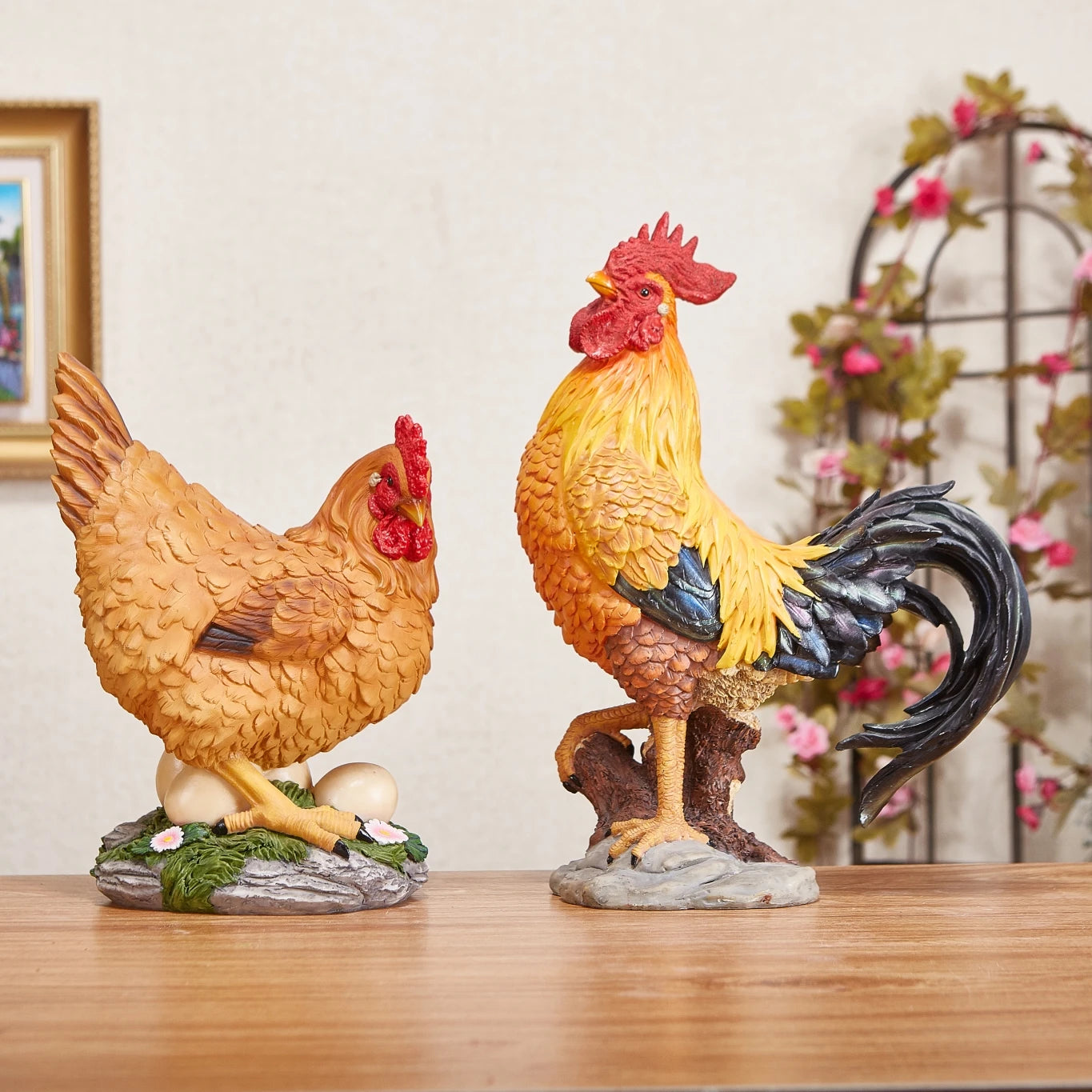 Statues de jardin poules