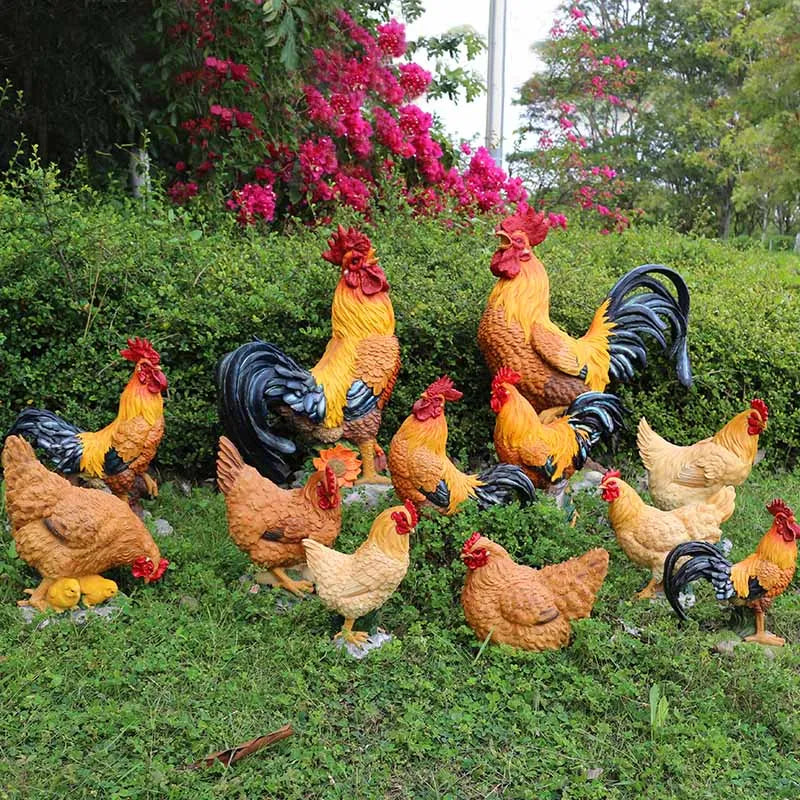 Statues de jardin poules